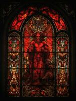 diabo satanás mal manchado vidro janela mosaico religioso colagem obra de arte retro vintage religião foto