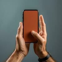 mão segurando Smartphone brincar modelo Móvel telefone vertical dispositivo telefone tela inscrição foto