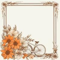 bicicleta floral quadro, Armação cumprimento cartão scrapbooking aguarela □ Gentil ilustração fronteira Casamento foto