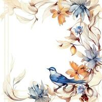 pássaro floral quadro, Armação cumprimento cartão scrapbooking aguarela □ Gentil ilustração fronteira Casamento foto