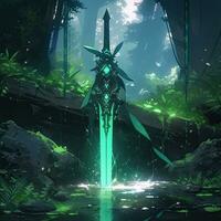 espada Katana conceito animê futurista ilustração místico fantasia arte brilhando digital foto