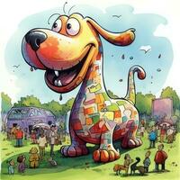 gigante cachorro esboço caricatura acidente vascular encefálico rabisco ilustração vetor mão desenhado louco mascote clipart foto