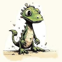 louco lagarto esboço caricatura acidente vascular encefálico rabisco ilustração vetor mão desenhado mascote clipart foto