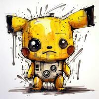 louco Pikachu esboço caricatura acidente vascular encefálico rabisco ilustração vetor mão desenhado mascote clipart foto