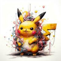 louco Pikachu esboço caricatura acidente vascular encefálico rabisco ilustração vetor mão desenhado mascote clipart foto