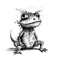 louco lagarto esboço caricatura acidente vascular encefálico rabisco ilustração vetor mão desenhado mascote clipart foto