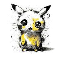 louco Pikachu esboço caricatura acidente vascular encefálico rabisco ilustração vetor mão desenhado mascote clipart foto