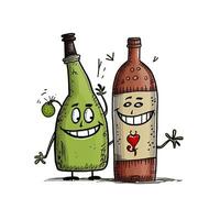 vinho garrafas esboço caricatura acidente vascular encefálico rabisco ilustração vetor mão desenhado mascote clipart foto