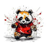 louco panda esboço caricatura acidente vascular encefálico rabisco ilustração vetor mão desenhado mascote clipart foto