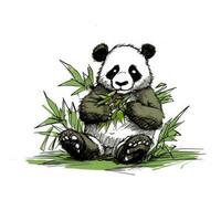 louco panda esboço caricatura acidente vascular encefálico rabisco ilustração vetor mão desenhado mascote clipart foto