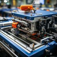 tecelagem têxtil fábrica área de trabalho máquina robô Produção mecânico transportador foto fechar