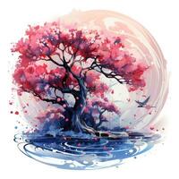 sakura árvore cereja brincalhão ilustração esboço colagem expressivo obra de arte clipart pintura foto