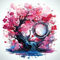 sakura árvore cereja brincalhão ilustração esboço colagem expressivo obra de arte clipart pintura foto