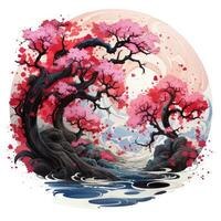 sakura árvore cereja brincalhão ilustração esboço colagem expressivo obra de arte clipart pintura foto