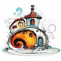 casa construção castelo villa brincalhão ilustração esboço colagem expressivo obra de arte clipart pintura foto