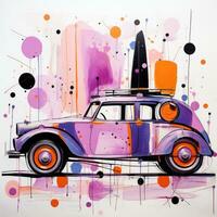 retro carro abstrato caricatura surreal brincalhão pintura ilustração tatuagem geometria pintura moderno foto