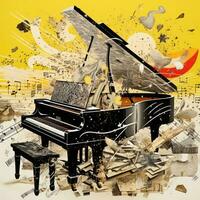 grande piano abstrato colagem página de recados amarelo retro vintage surrealista ilustração foto