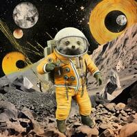 ouriço astronauta abstrato colagem página de recados amarelo retro vintage surrealista ilustração foto