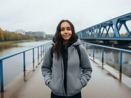 confiante mais Tamanho mulher balanço dela viagem ai generativo foto