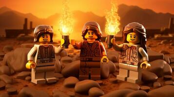 Lego personagem embarcar em épico aventuras com amigos ai generativo foto