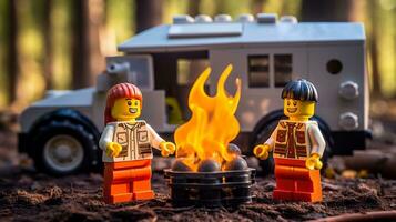 Lego personagem embarcar em épico aventuras com amigos ai generativo foto