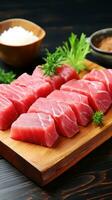 atum. rosa-avermelhado carne, ideal para Sushi e grelhar foto