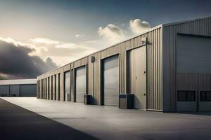 industrial armazém com ampla garagem portas gerado por IA foto