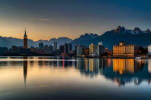 a cidade do Taipei às pôr do sol. gerado por IA foto