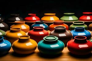 uma linha do colorida vasos. gerado por IA foto