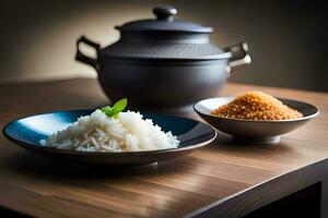arroz e Curry dentro uma tigela. gerado por IA foto