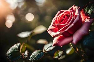 uma solteiro vermelho rosa é mostrando dentro a Sol. gerado por IA foto