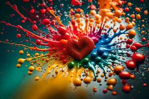 colorida pintura salpicos e uma coração. gerado por IA foto