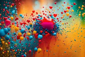 colorida corações e balões estão vôo dentro a ar. gerado por IA foto