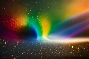 arco Iris luz brilhando através uma Preto buraco. gerado por IA foto