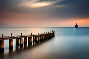 uma grandes exposição foto do uma cais dentro a oceano. gerado por IA