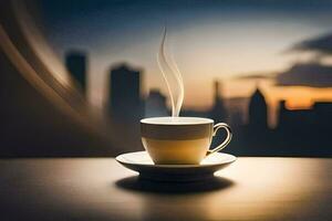 uma copo do café dentro a manhã. gerado por IA foto
