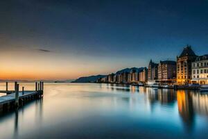 a cidade do Genebra às pôr do sol. gerado por IA foto