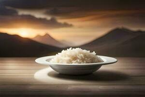 arroz dentro uma tigela em uma mesa. gerado por IA foto