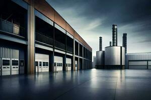 industrial edifícios com ampla portas e janelas. gerado por IA foto