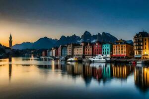 a lindo Cidade do Lofoten, Noruega. gerado por IA foto