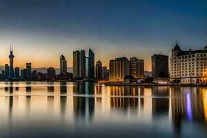 a cidade Horizonte às crepúsculo dentro Xangai. gerado por IA foto