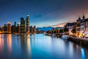 a cidade Horizonte às noite dentro hong kong. gerado por IA foto