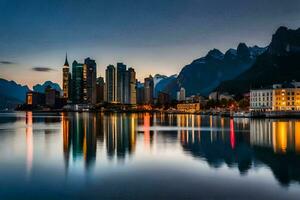 a cidade Horizonte às crepúsculo dentro a fundo. gerado por IA foto