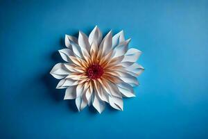 uma branco papel flor em uma azul fundo. gerado por IA foto