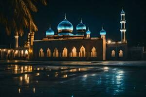 a mesquita às noite dentro Omã. gerado por IA foto