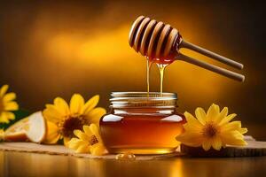 mel, girassol, mel, flores, mel, hd papel de parede. gerado por IA foto