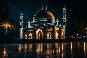 a mesquita às noite dentro dubai. gerado por IA foto