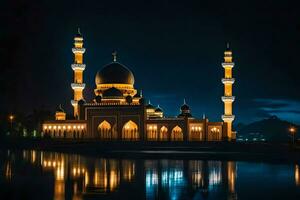 a lindo mesquita às noite. gerado por IA foto