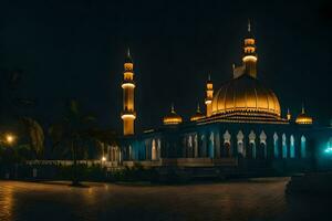 a mesquita às noite dentro a cidade. gerado por IA foto