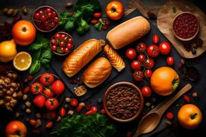 vários tipos do Comida em uma mesa. gerado por IA foto